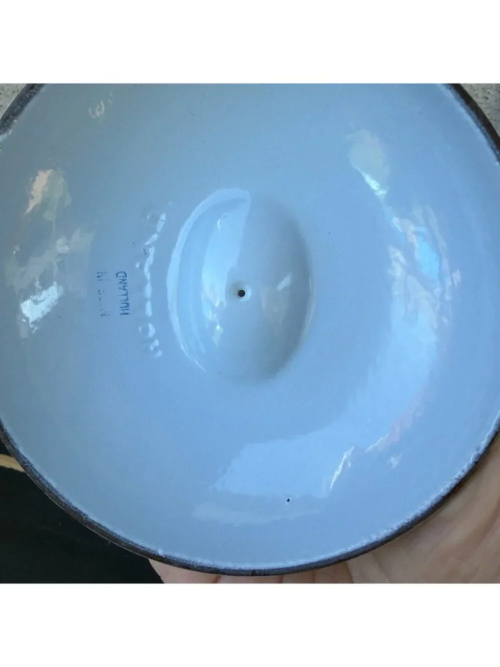 VTG #12 Holland Blue Tulip Enameled Cast Iron Casserole Dish Dutch Oven